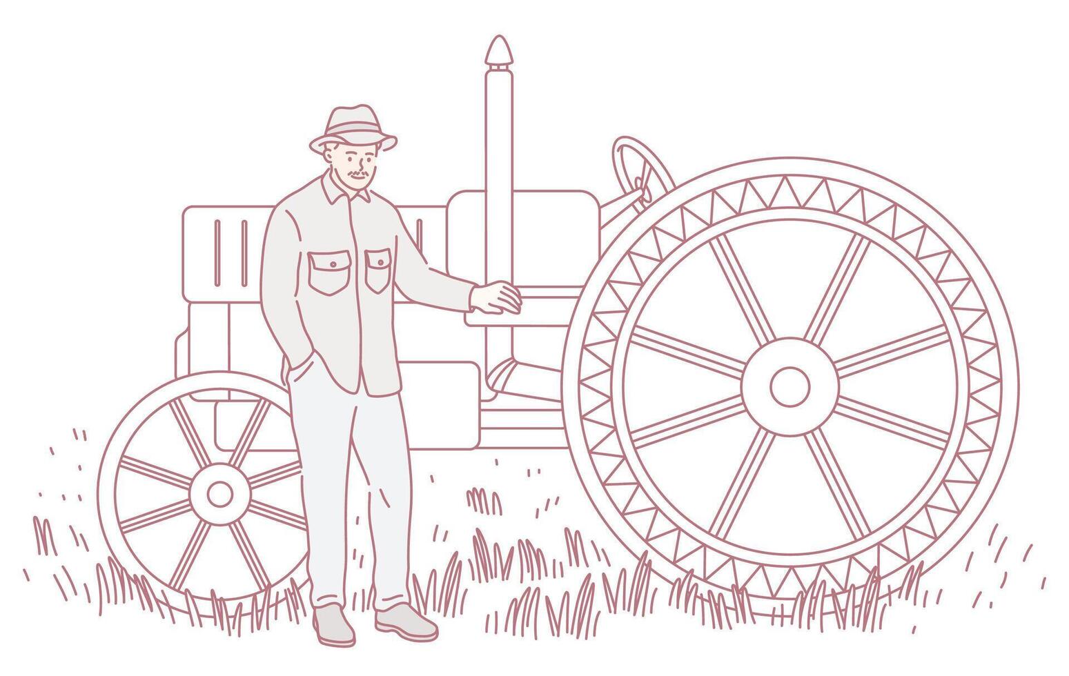 Illustration of a Vintage Farmer with a Tractor, showcasing agricultural life in the countryside vector