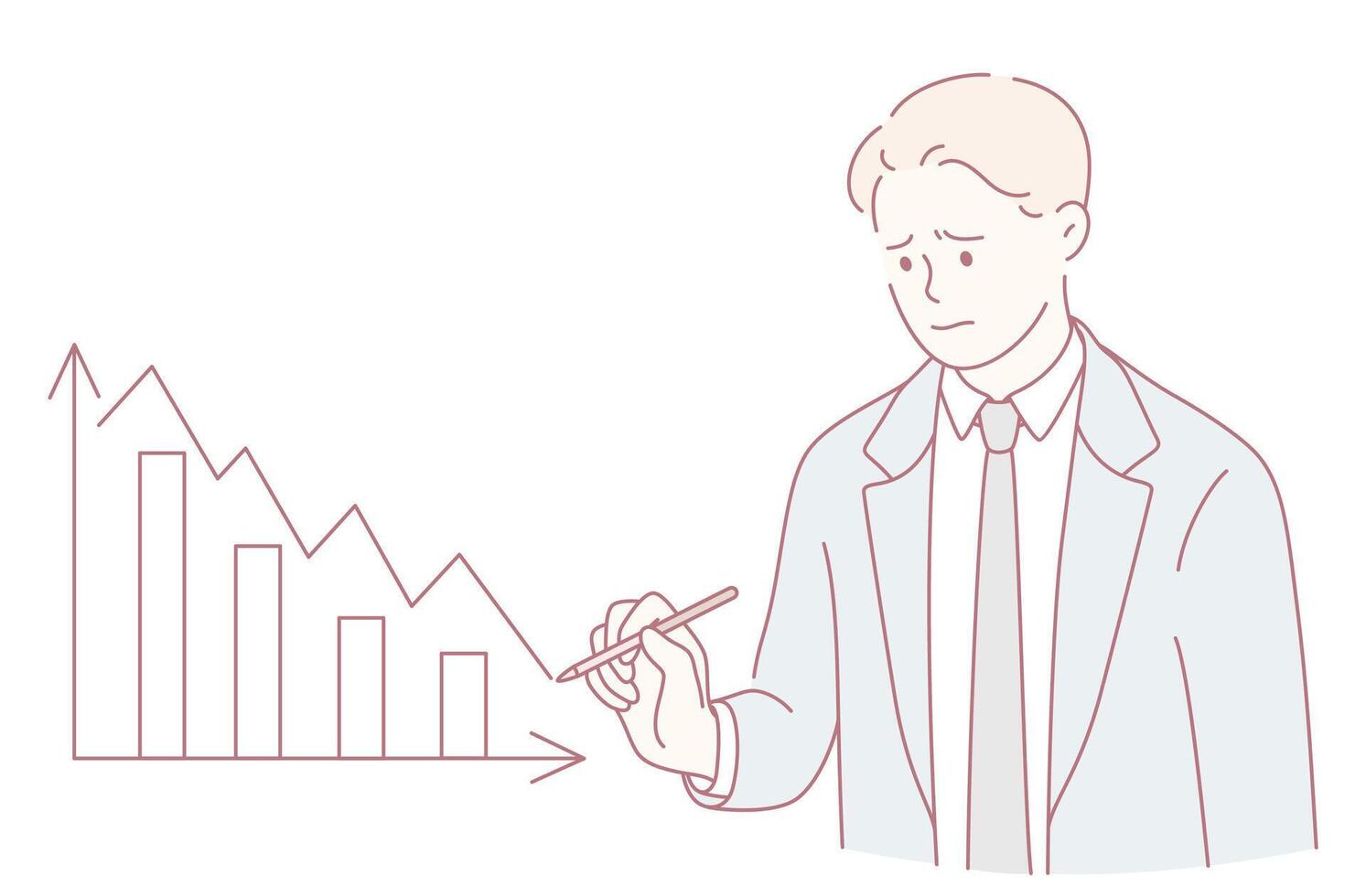 A businessman is carefully analyzing the noticeable downward trend observed in the stock market vector