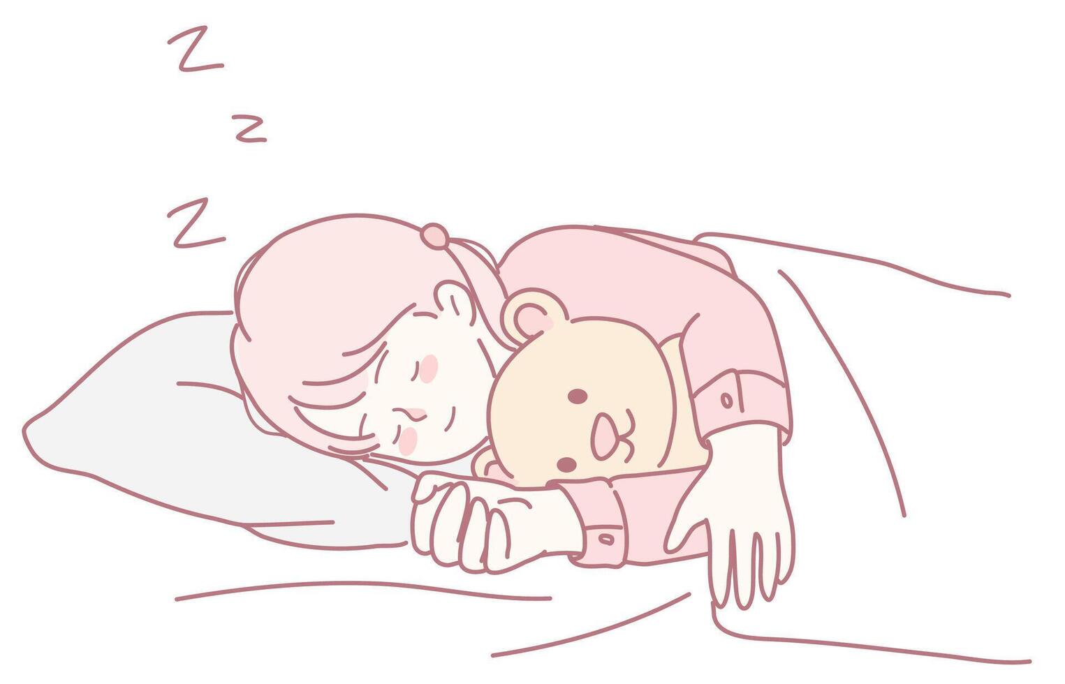 A Cute Child Peacefully Sleeping with a Soft Teddy Bear, Embracing Comfort and Sweet Dreams vector