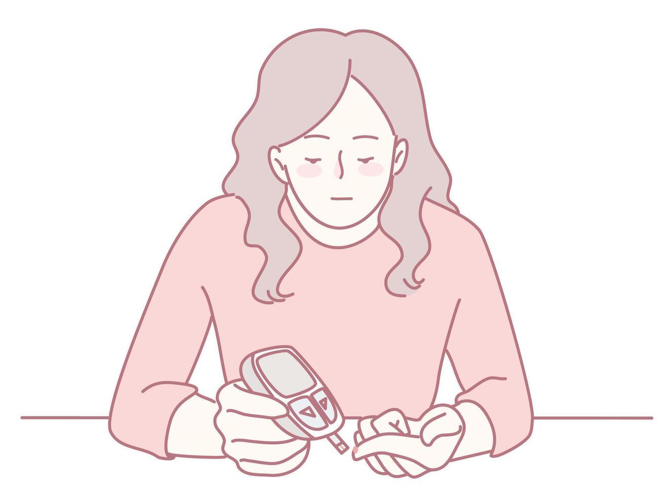 A woman diligently monitoring her blood sugar levels using a glucometer device for health vector