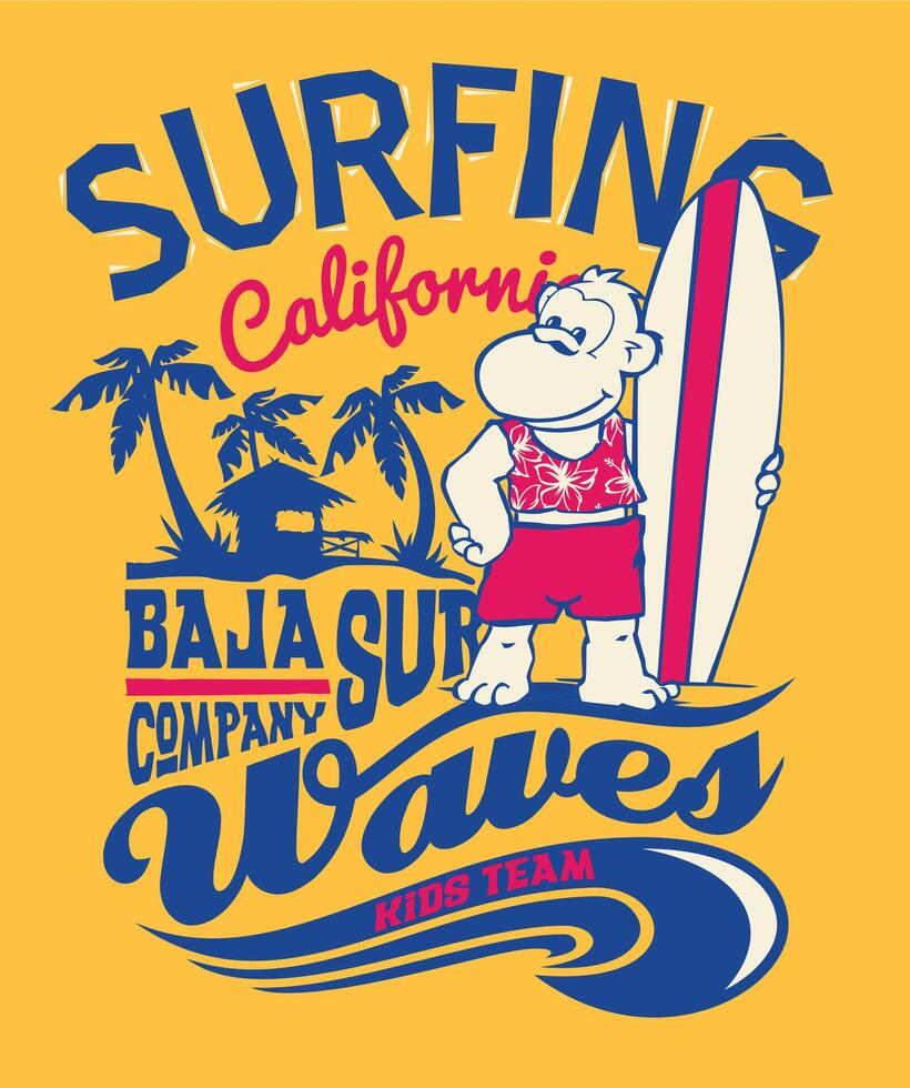 Retro Surfing Graphic Tee Design Vintage Ocean Wave Art for T-Shirt Printing vector