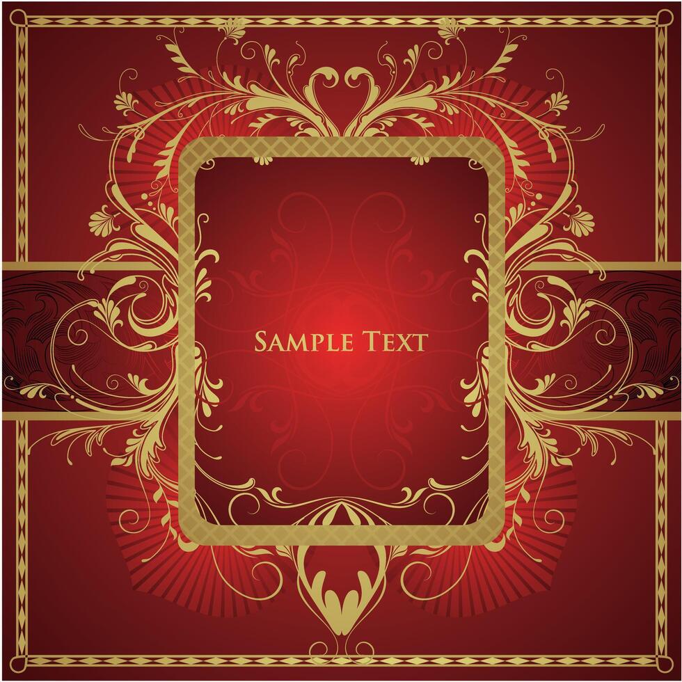 Elegant Gold Filigree on Light Red Vintage Frame Art Illustration vector