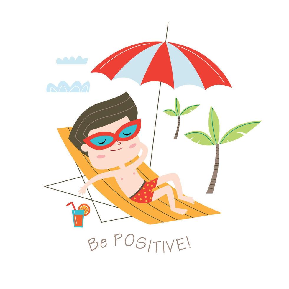 Happy Boy Lounging in Hammock Summer Vacation T-Shirt Graphic Flat Art vector