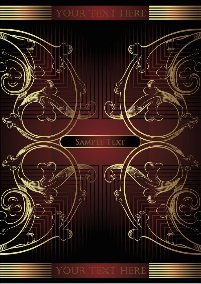 Luxury Gold Filigree Ornament Frame on Red Background, Elegant Baroque Art, Decorative Border Design vector