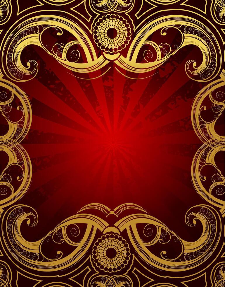Elegant Gold Pattern on Red with Hollow Art Frame - Vintage Ornamental Design vector