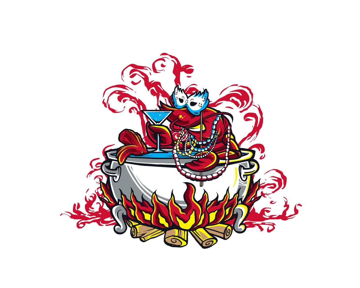 Boiling in a Cauldron While Holding a Drink Funky Art T-Shirt Design Vect Illustration vector