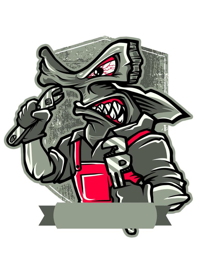 Funny Hammerhead Shark Mechanic Vintage Retro T-Shirt Graphic Art vector