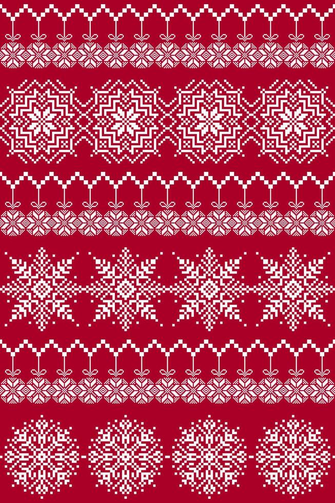 Red Christmas Nordic snowflake vector