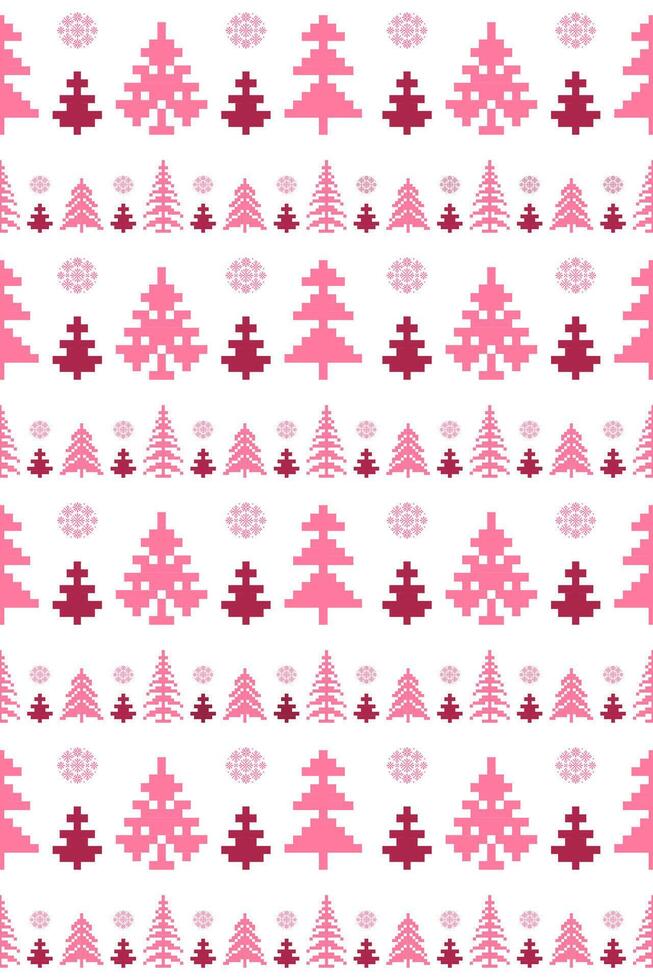 Pink pine trees Christmas pattern vector