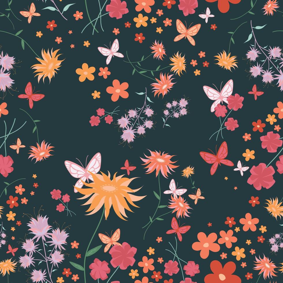 Seamless flower and butterfly design vector