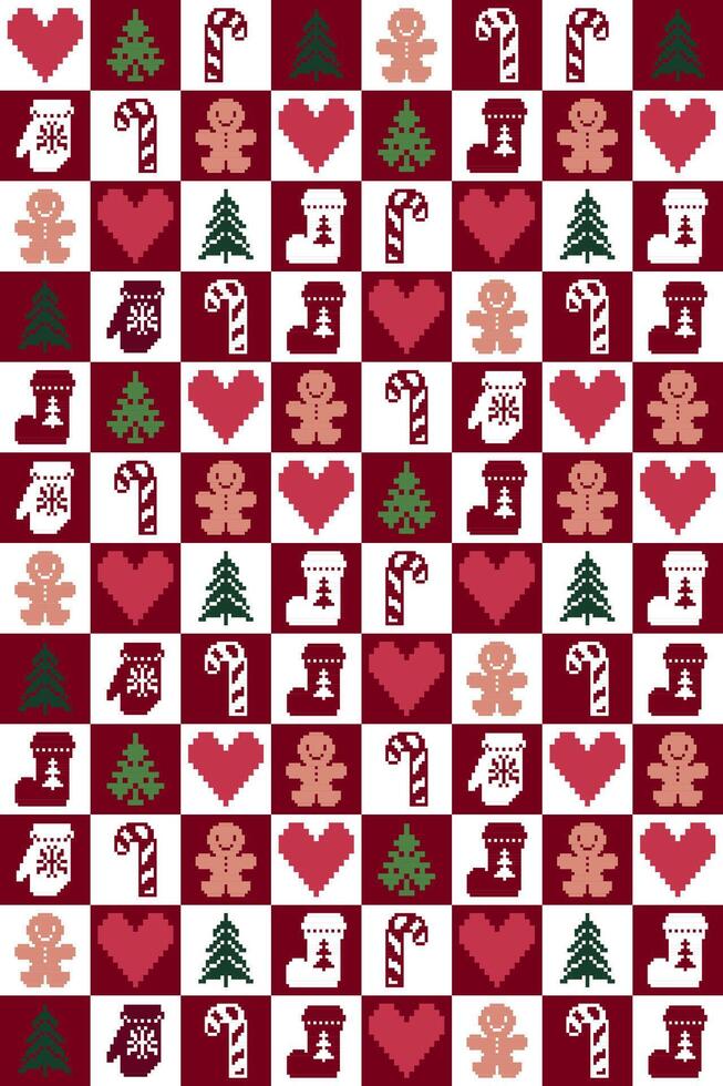 checkerboard cute Christmas pattern vector