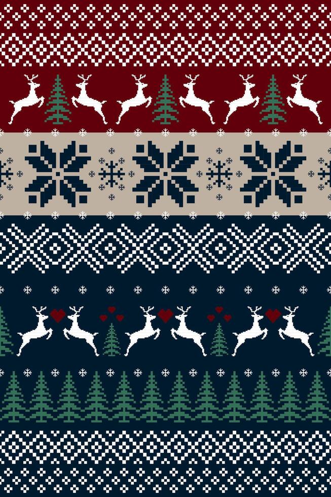 Christmas ethnic pattern pixel art vector