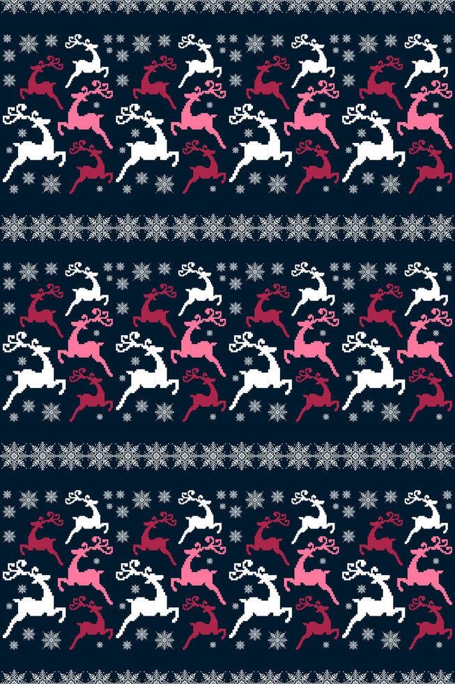 Pink reindeer Christmas pattern vector