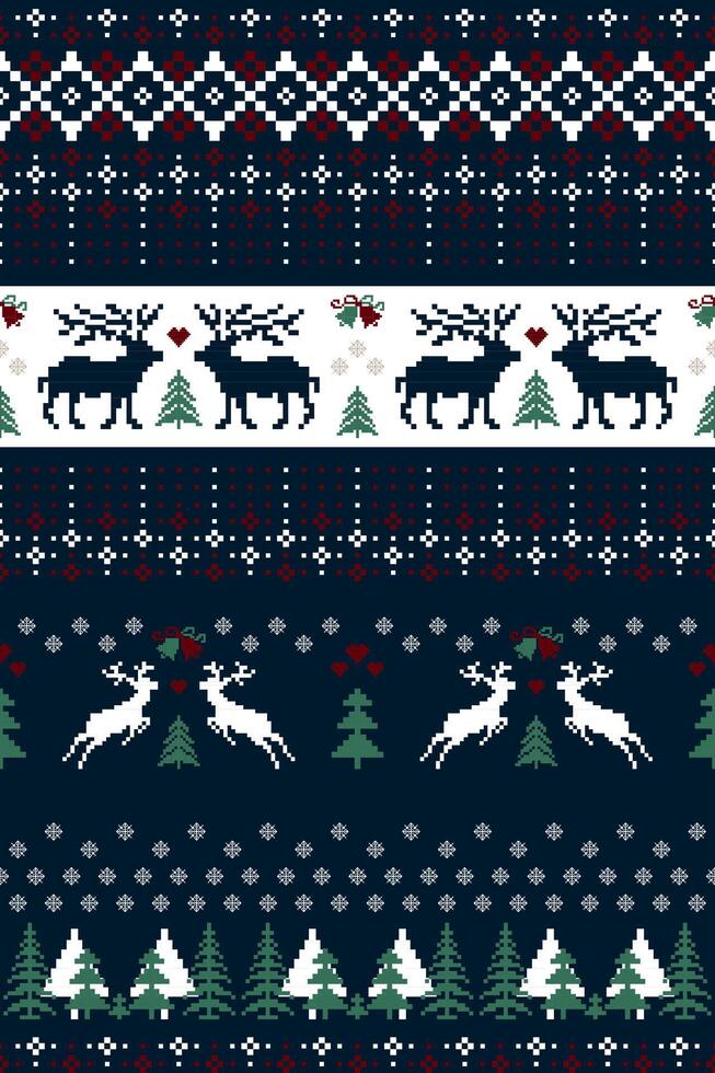 Blue pixel art Christmas pattern vector