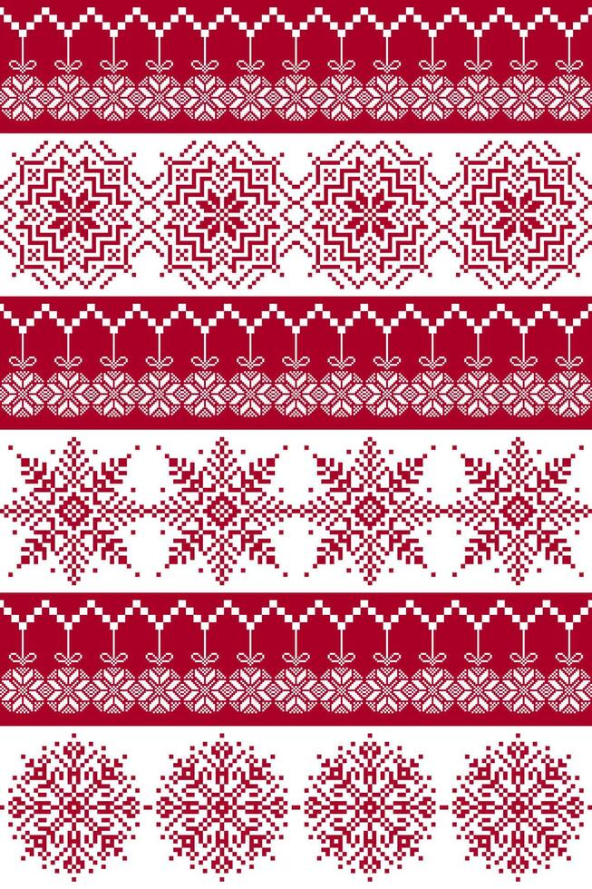 Red and white Christmas Nordic snowflakes vector