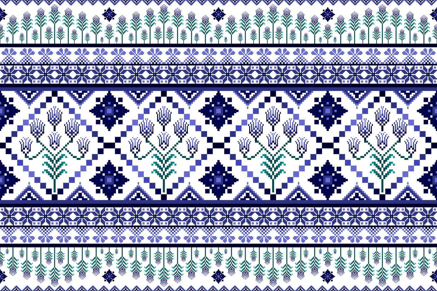 Blue flower ethnic pattern vector