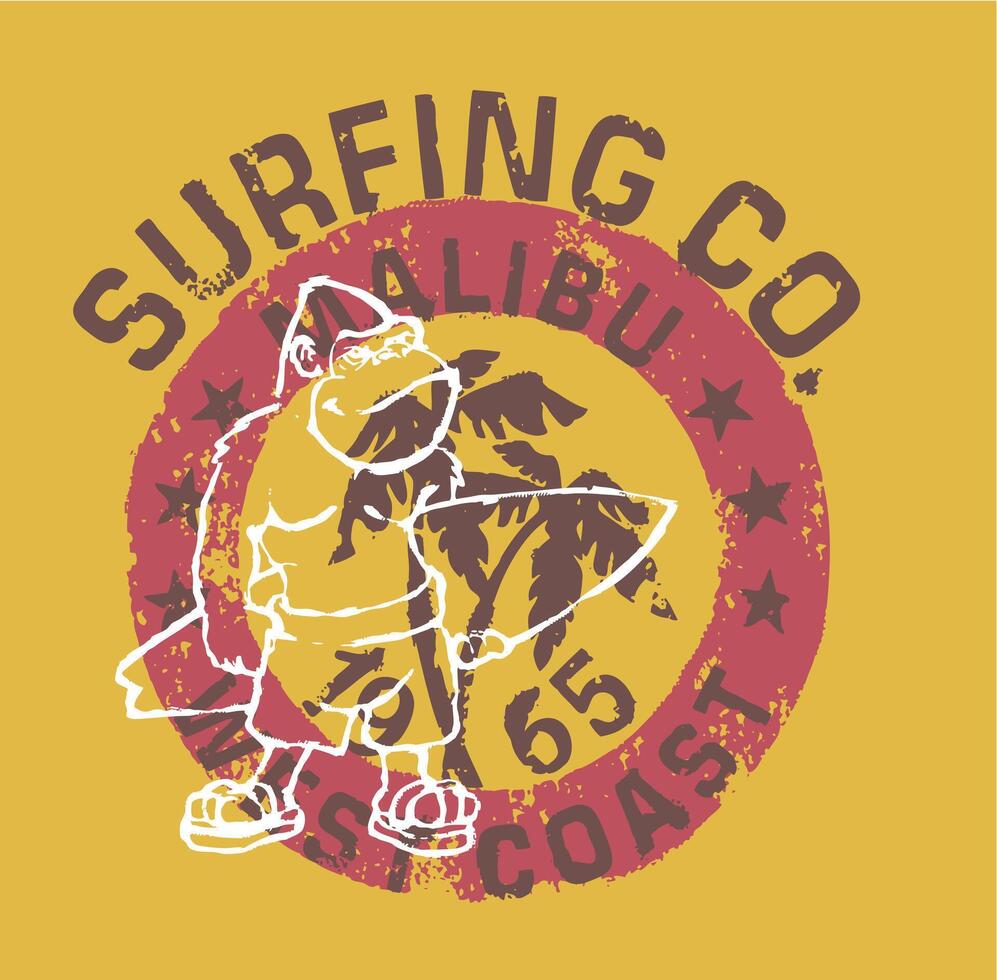 Vintage 1965 Malibu Surf Wave Retro T-Shirt Graphic Desig vector