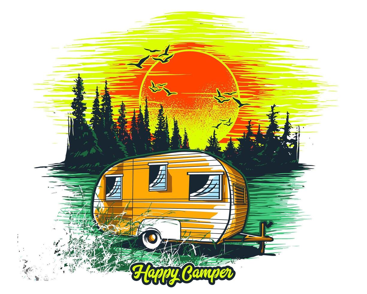 Retro Caravan Adventure T-Shirt Graphic Art vector
