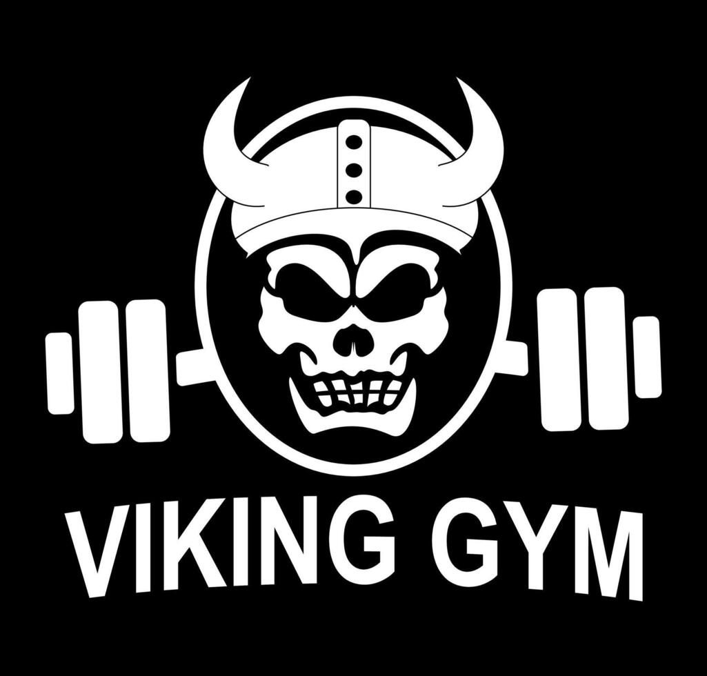 viking gym logo with skull and barbell vector