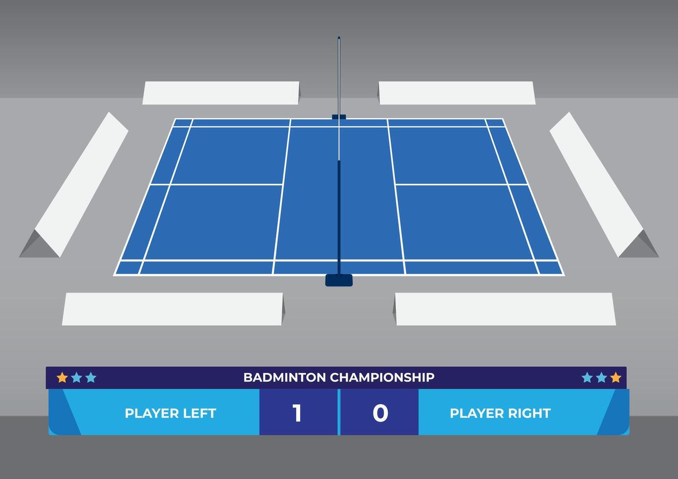 Badminton Championship Court with ad sponsor spaces and Scoreboard vector