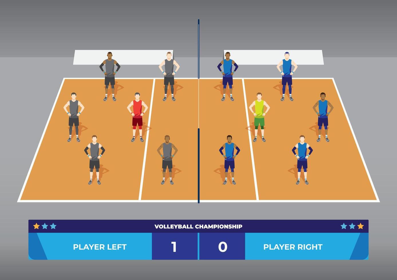 Male Volleyball Match on field with score panel Illustration for infographic purpose vector