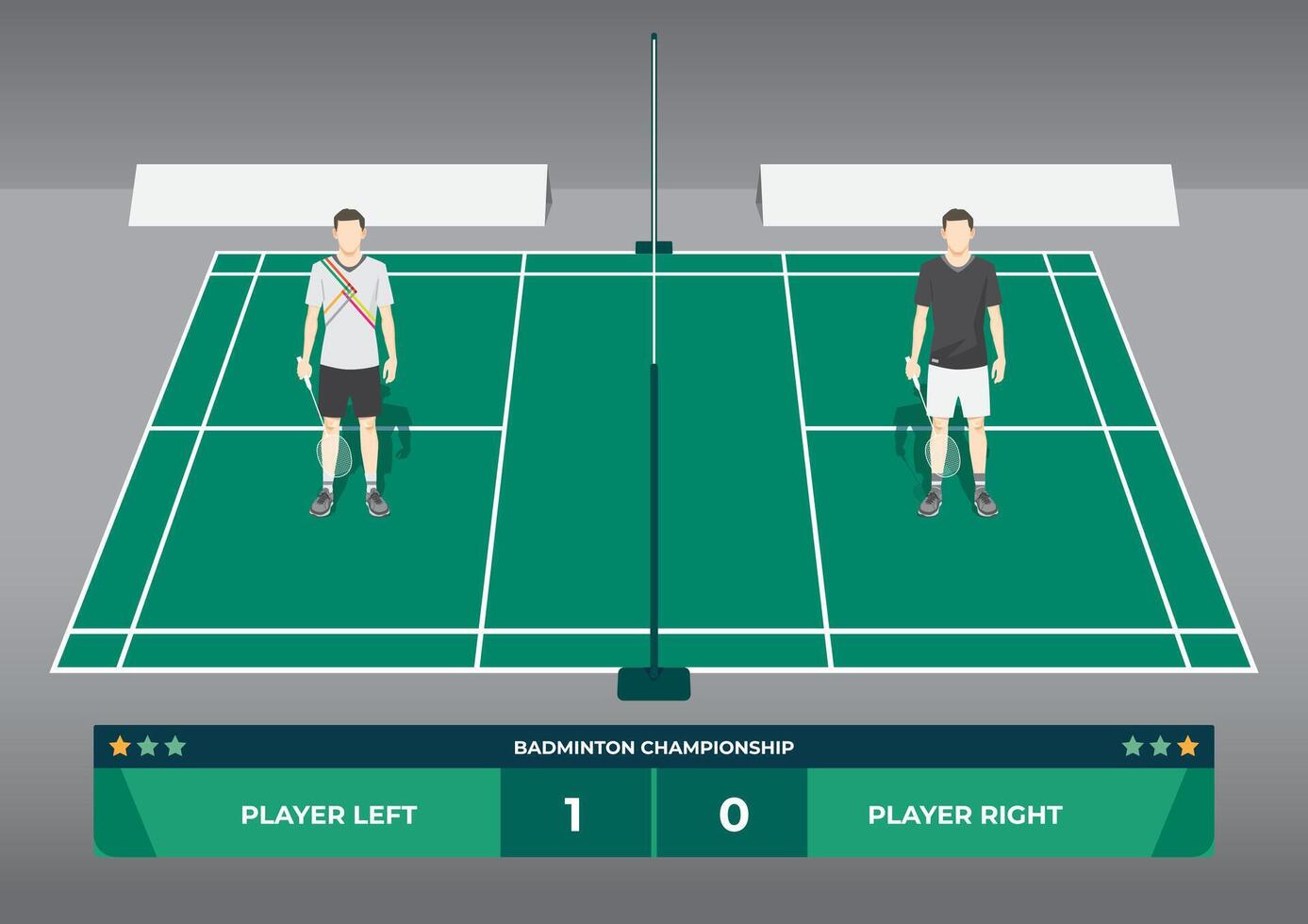 Badminton Match Male Single Players on Court with Scoreboard Illustration vector