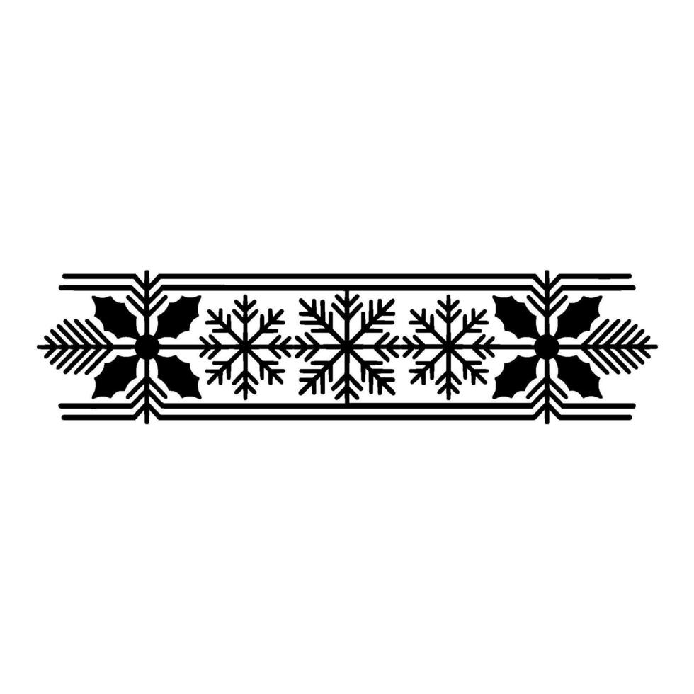 Geometric Holiday Border Snowflakes, Holly Pine in Black, Red White. vector