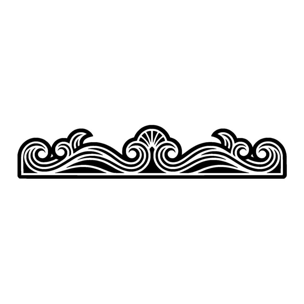 Art Deco Wave Border Element, Black and White. vector