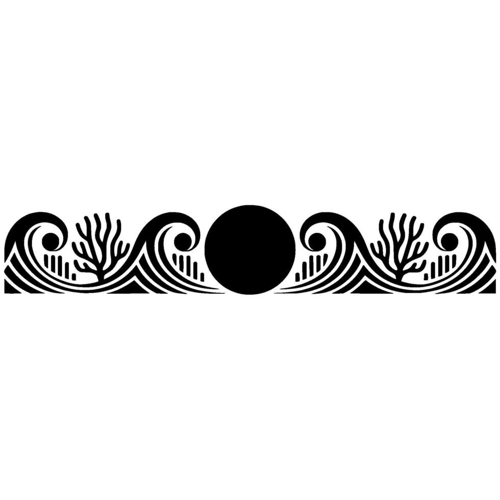 Decorative Black White Ocean Motif, Art Deco Style, for Elements. vector