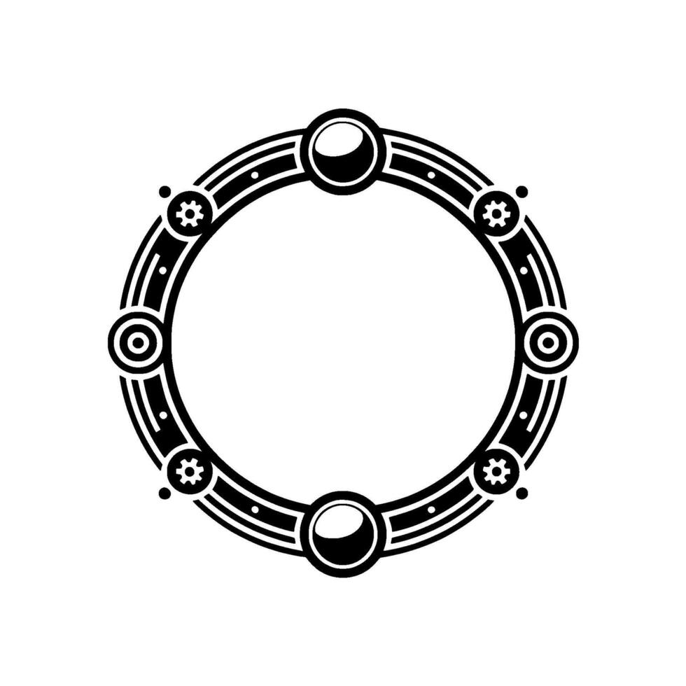 Deco-Inspired Circular Frame with Mechanical Elements. vector