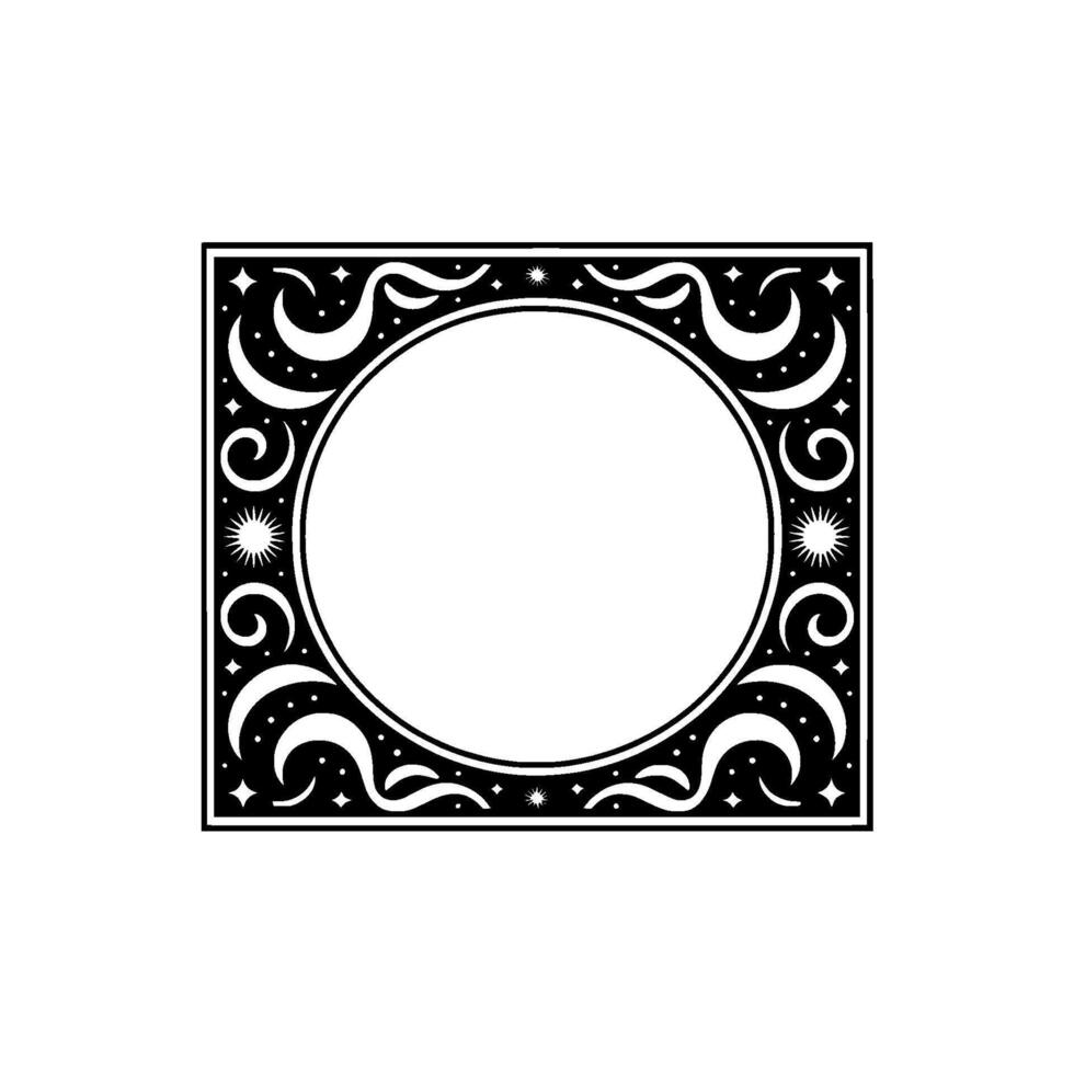Celestial Frame , Decorative Black and White Element, Circle. vector