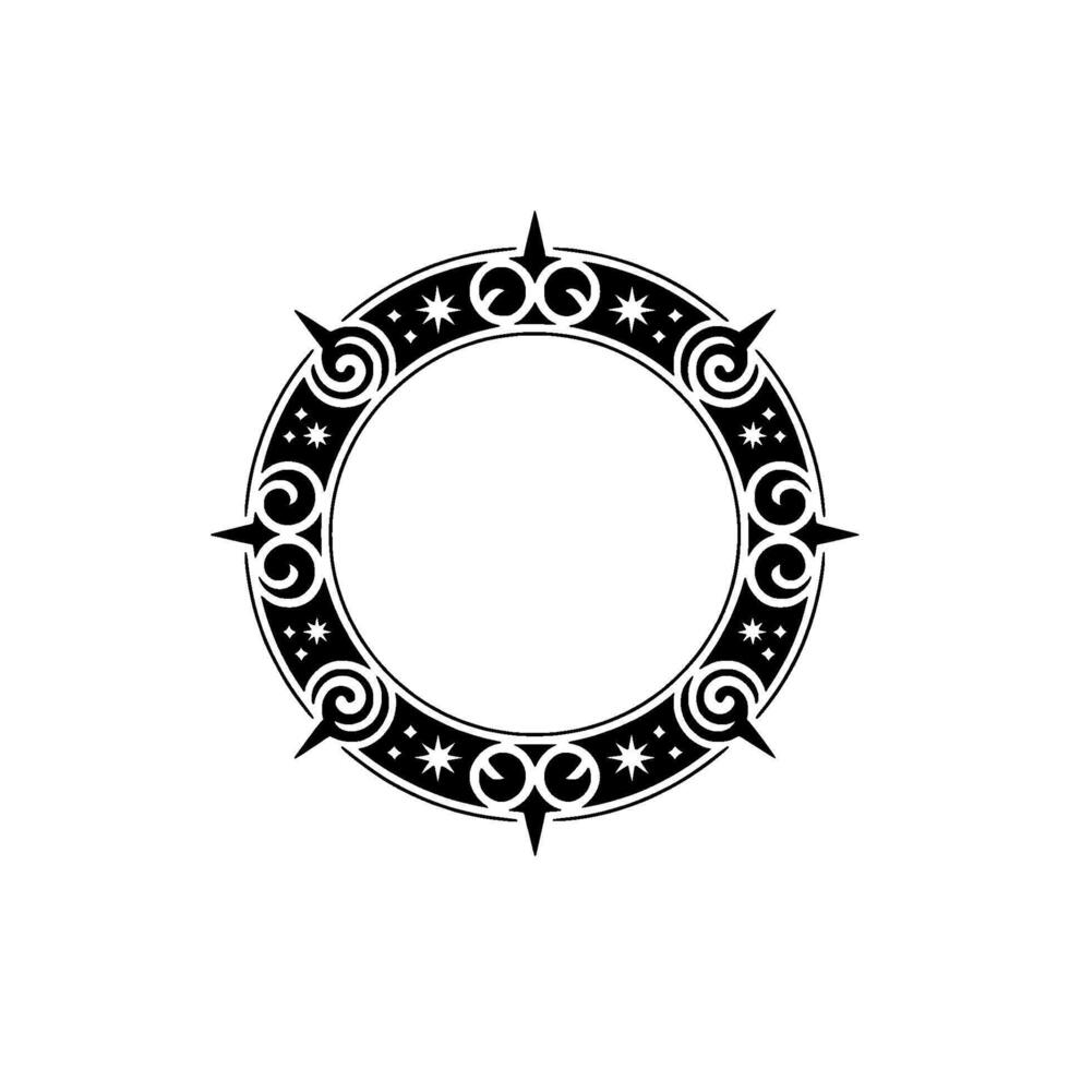 Decorative Circular Frame with Ornate Black on White Background. vector