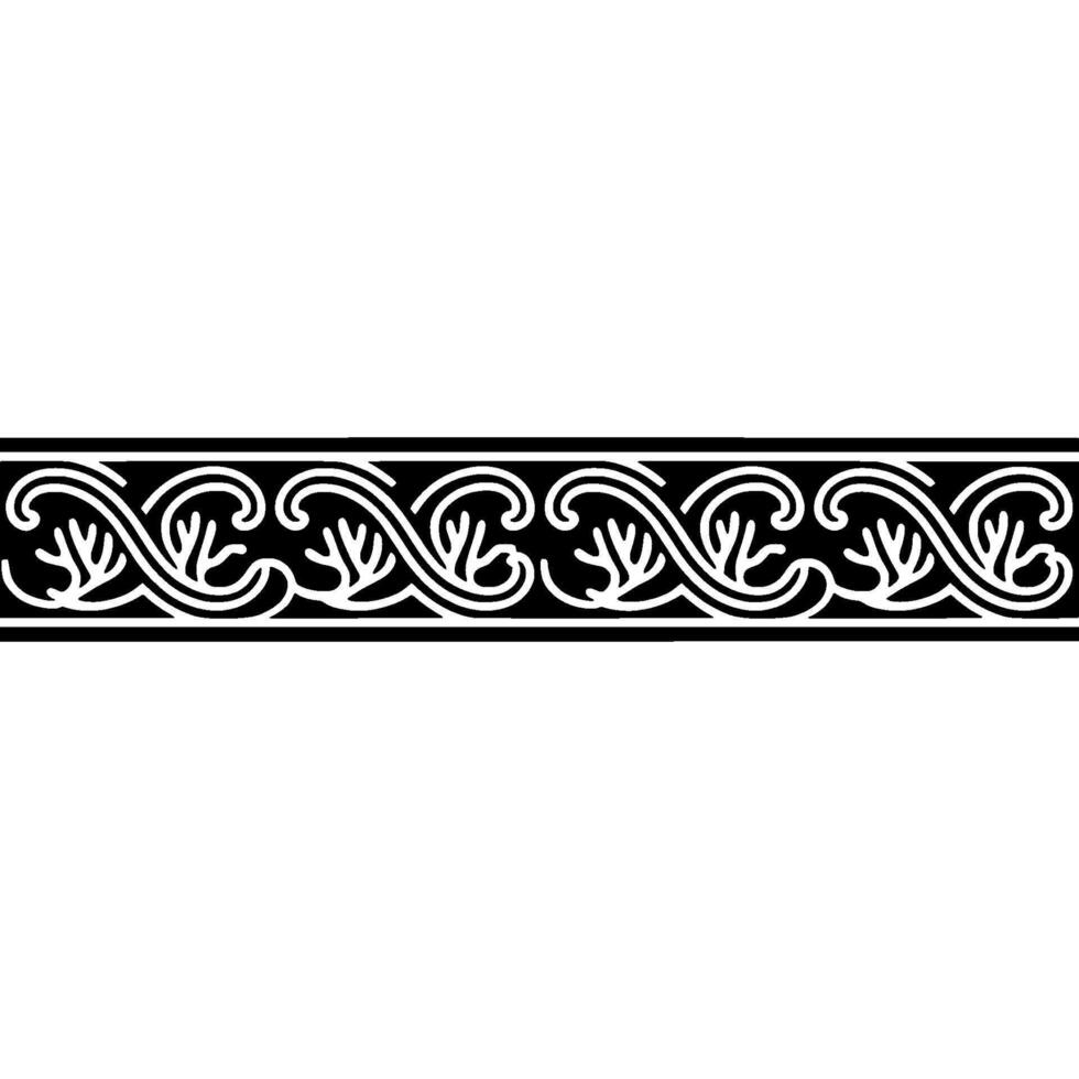 Ornamental Black White Border Repeating Foliage Pattern. vector