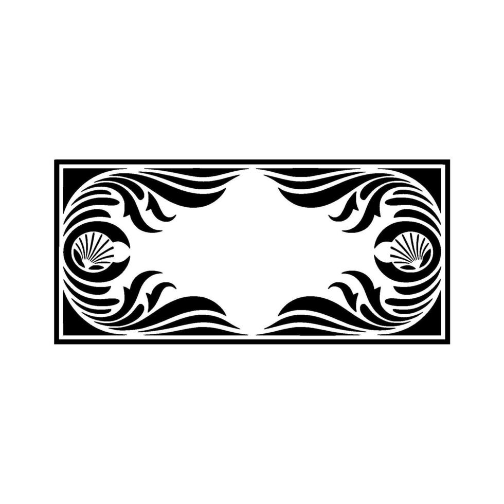 Elegant Art Deco Frame with Flourishes and Seashells, Monochrome. vector
