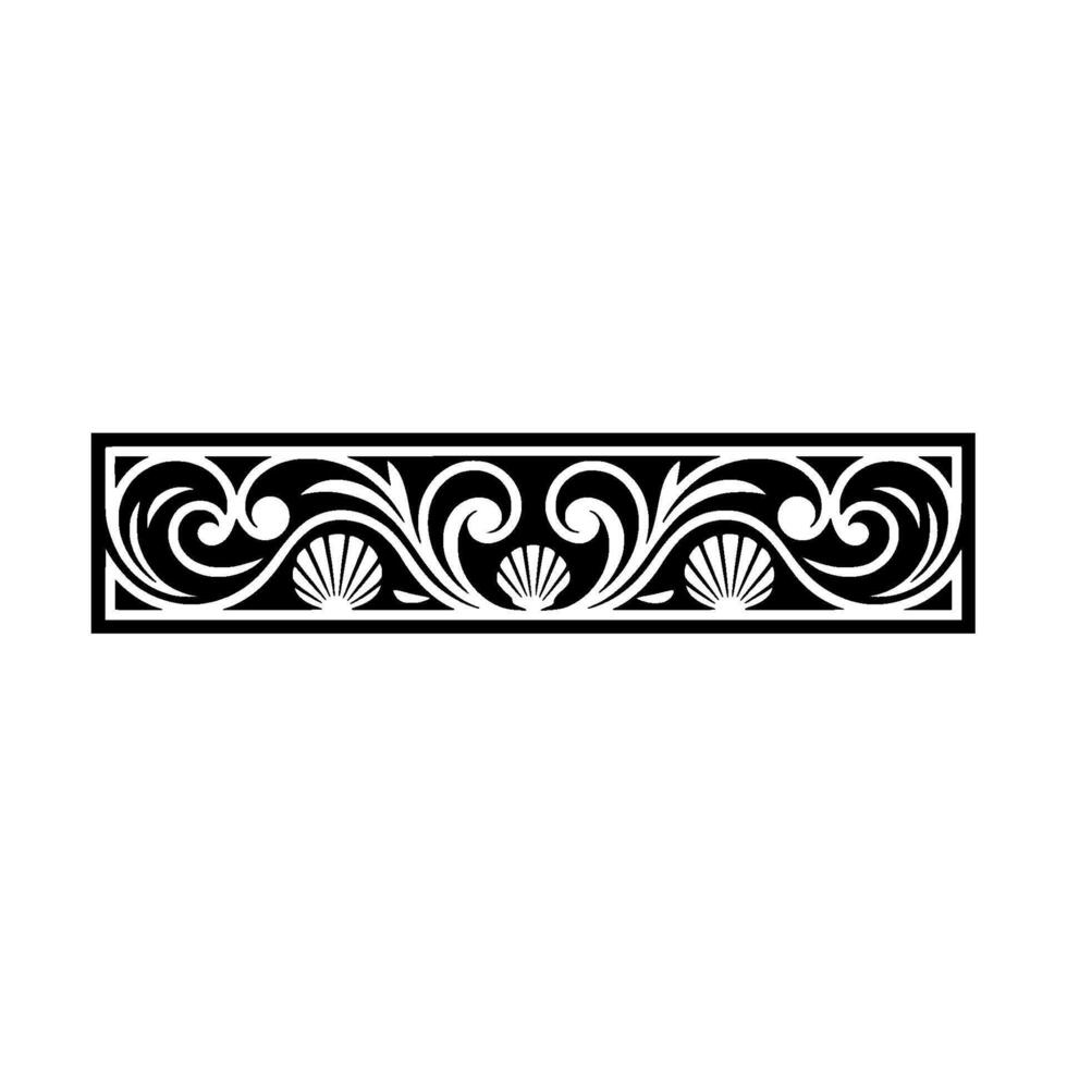 Black White Scrollwork Border with Shells, Decorative. vector