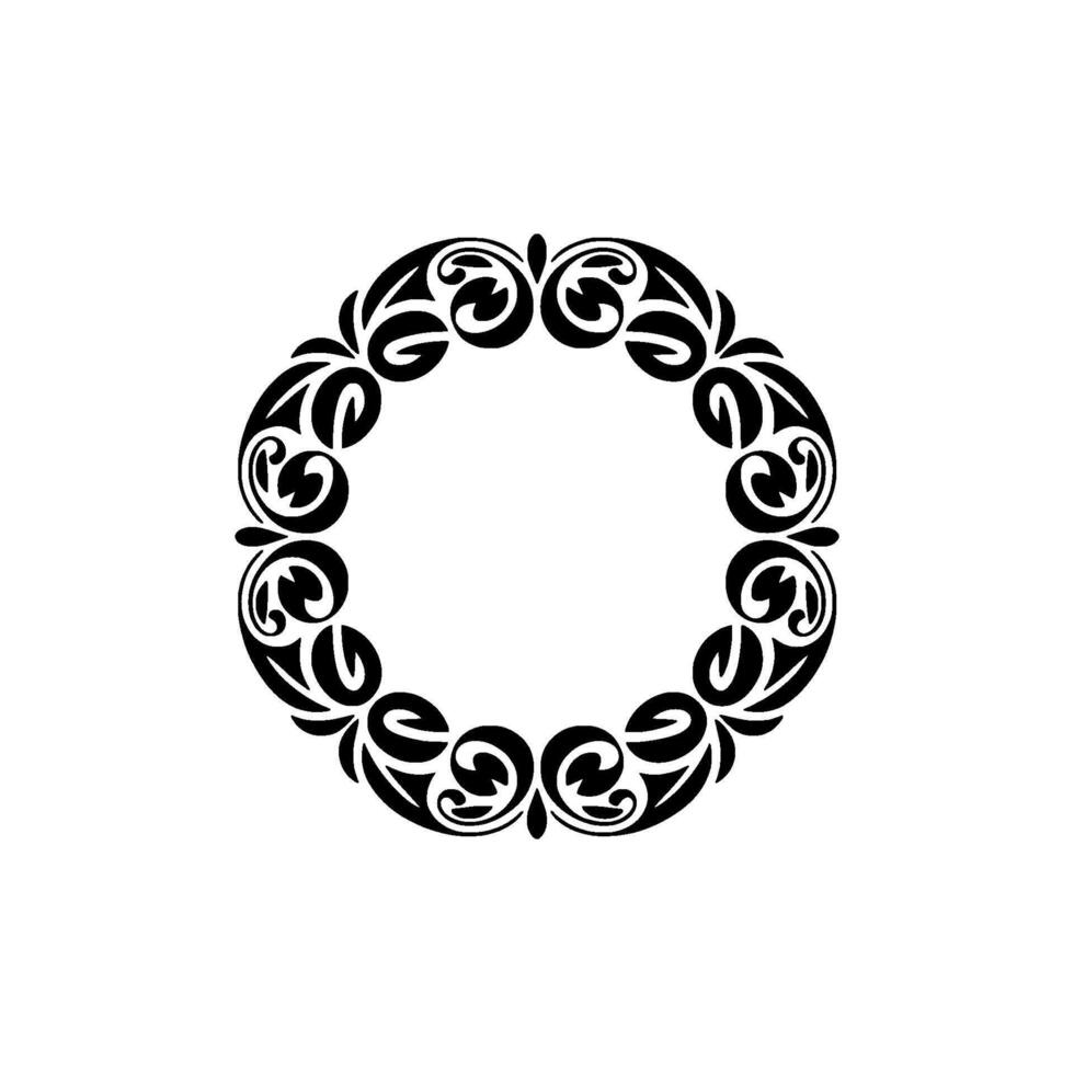 Elegant Circular Floral Ornament in Black and White. vector