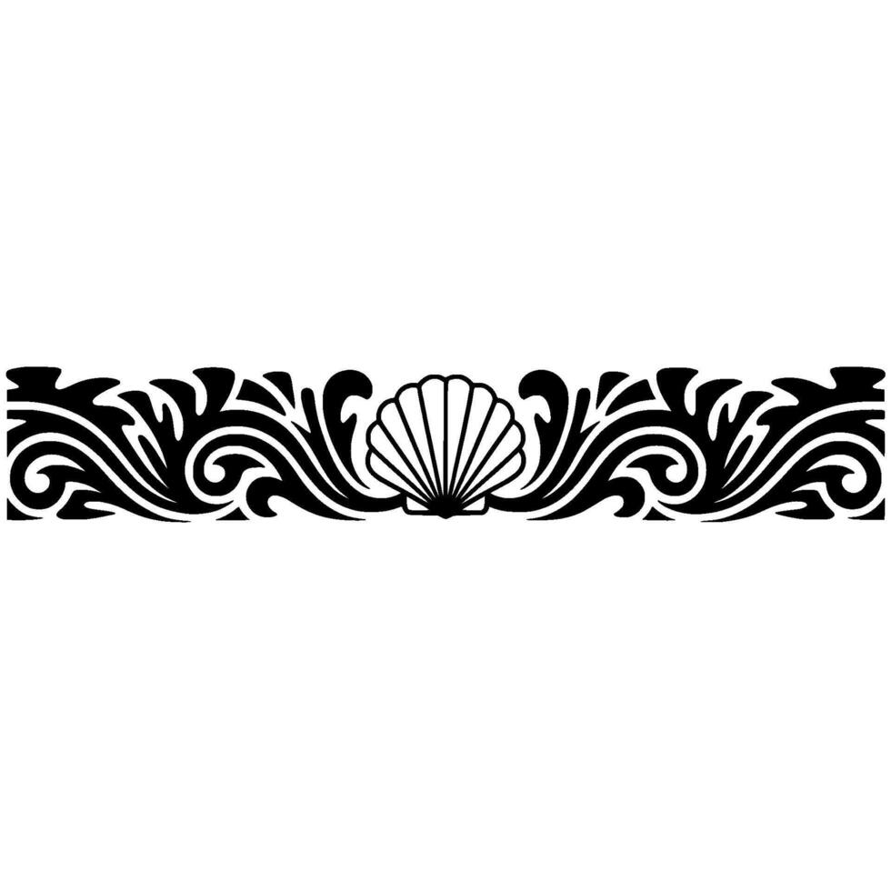 Ornamental Seashell Border, Black on White Background. vector