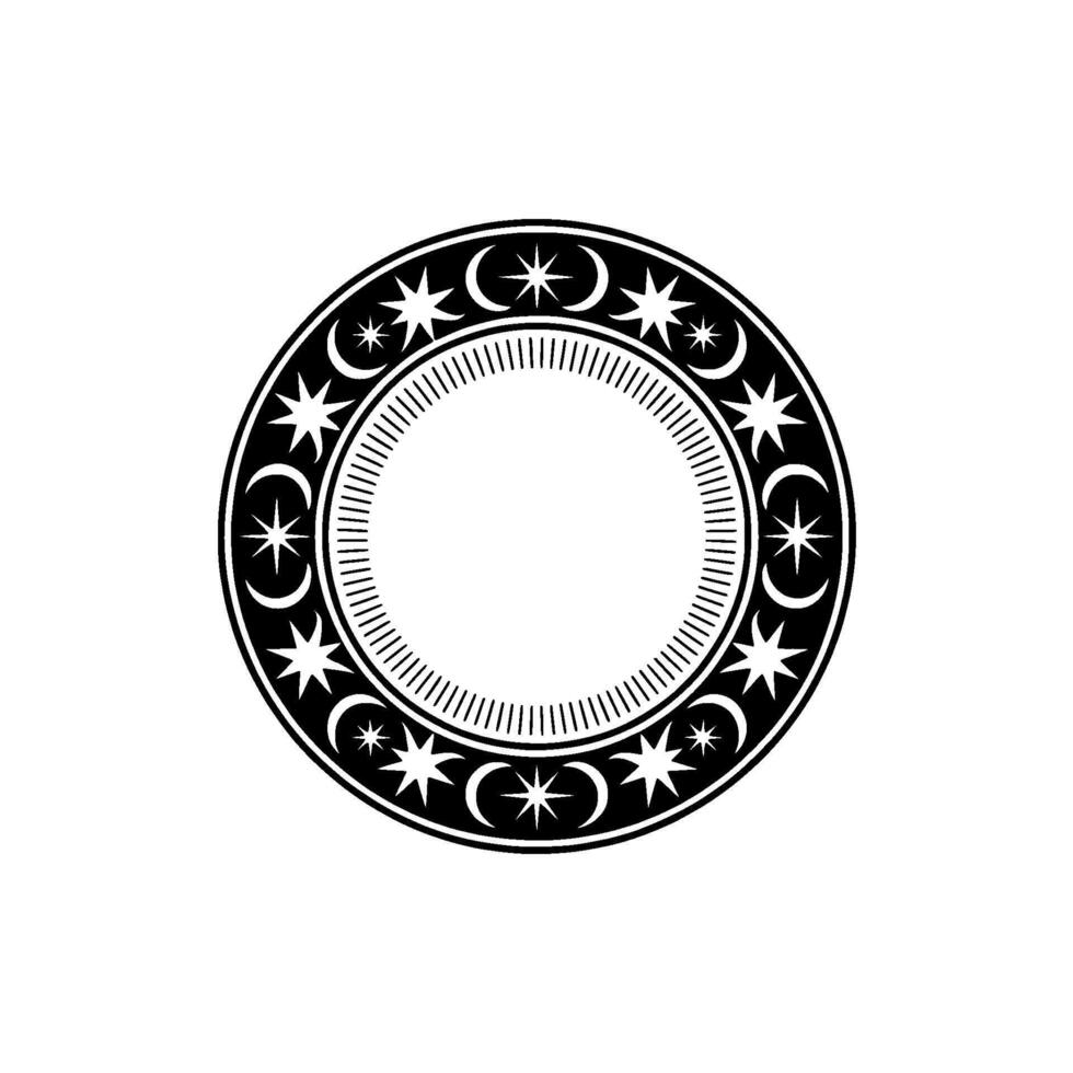 Celestial Ornament Black White Circle with Stars Moons. vector