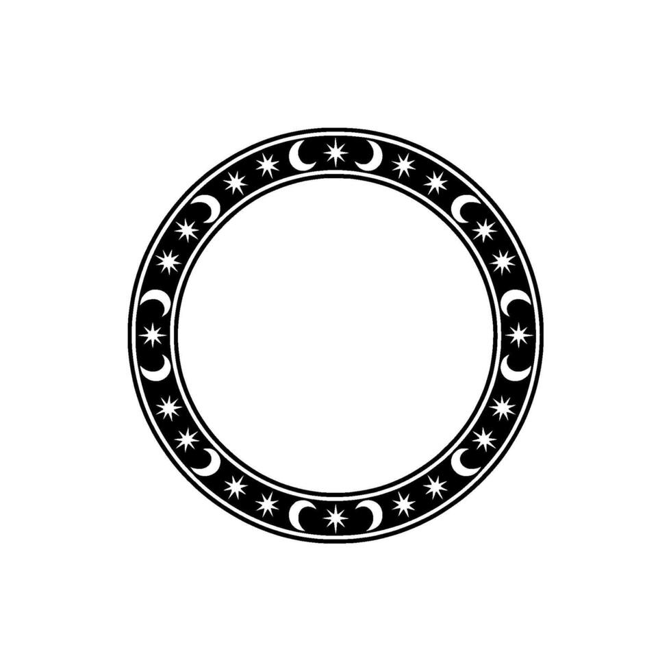 Celestial Circle Frame with Moons and Stars, Minimalist. vector