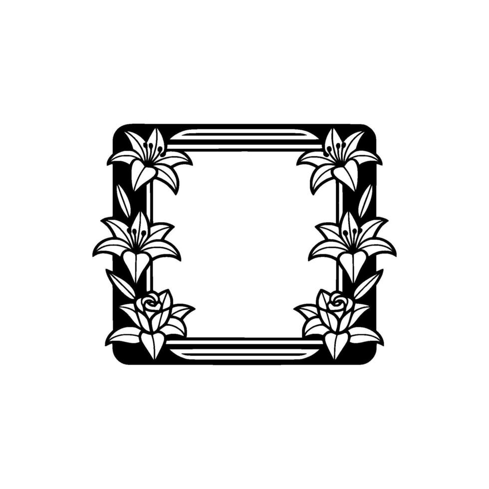 Floral Frame Silhouette Lily Rose Border, Elegant Minimalist. vector