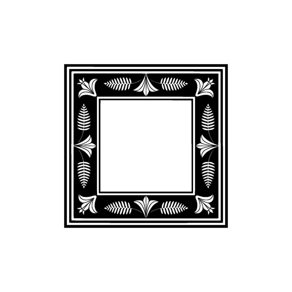 Elegant Black and White Floral Frame Illustration, Minimalist Decorative. vector