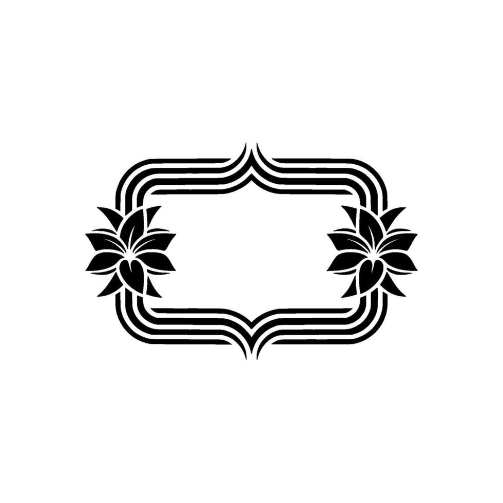 Floral Frame Ornament, Black White Art Deco , Minimalist Style. vector