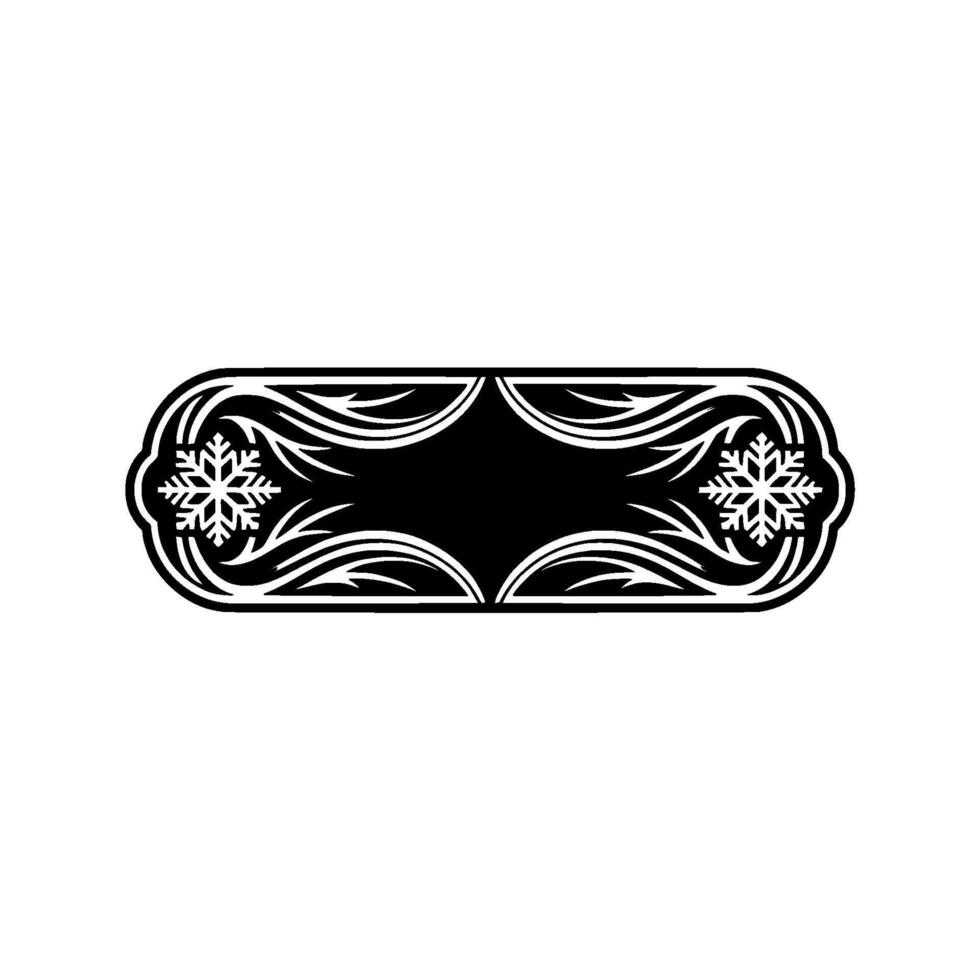 Elegant Winter Label Snowflake, Silver Detail, Black, White Background vector