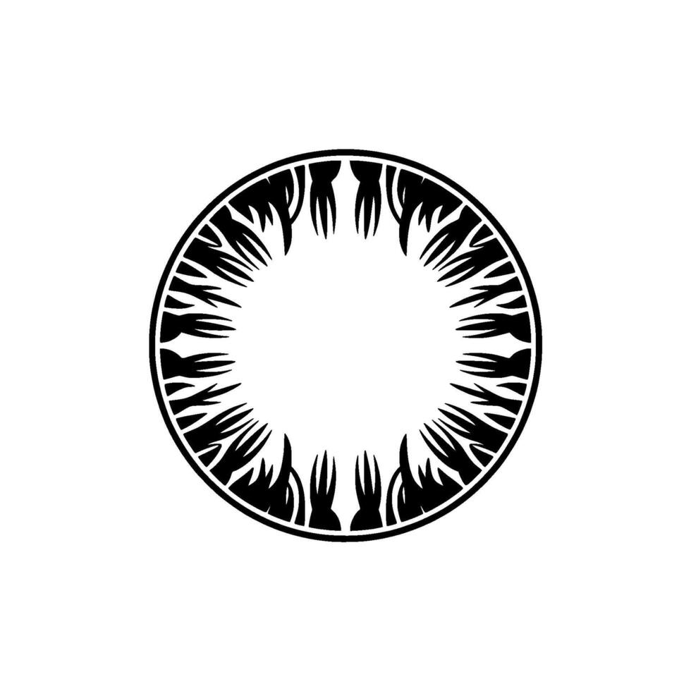 Abstract Black Circle Frame with Decorative Leaf-like Elements, Minimalist vector