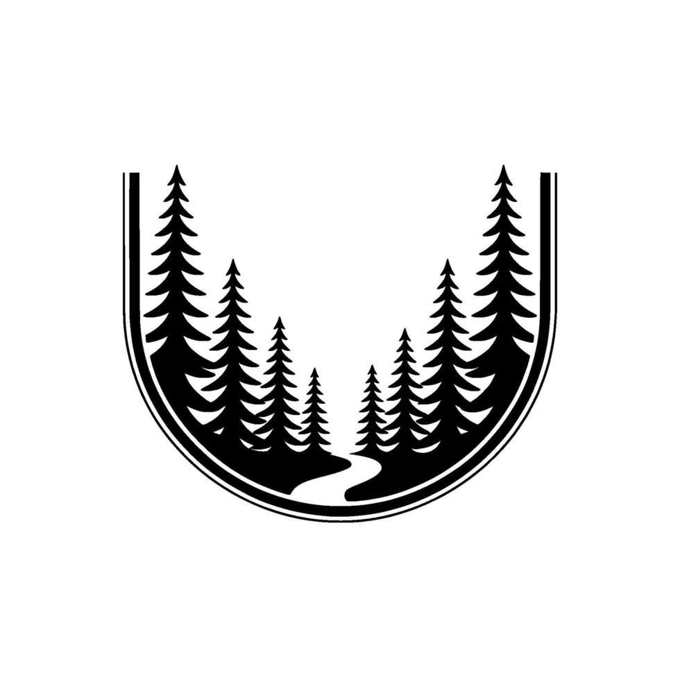 Black and White Forest Landscape Emblem Natures Serenity vector