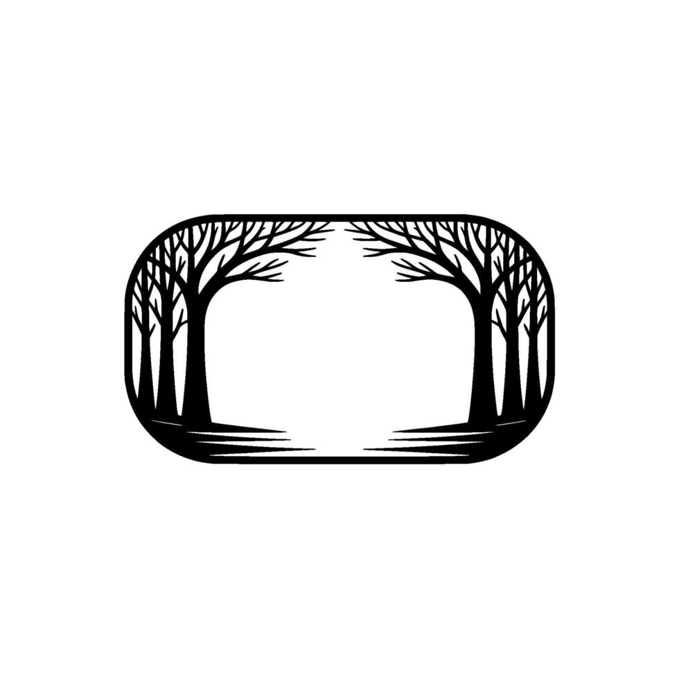 Minimalist Forest Frame Black Trees in Rounded Rectangle, Negative Space vector