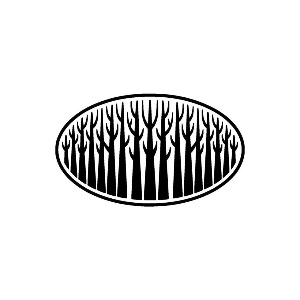 Minimalist Forest in Oval, Black and White, Simple Element vector