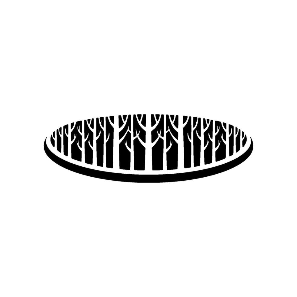 Minimalist Forest Silhouette in Oval Frame, Black White, Concept vector