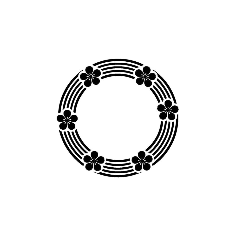 Minimalist Floral Circle Ornament Japanese Style Black and White vector
