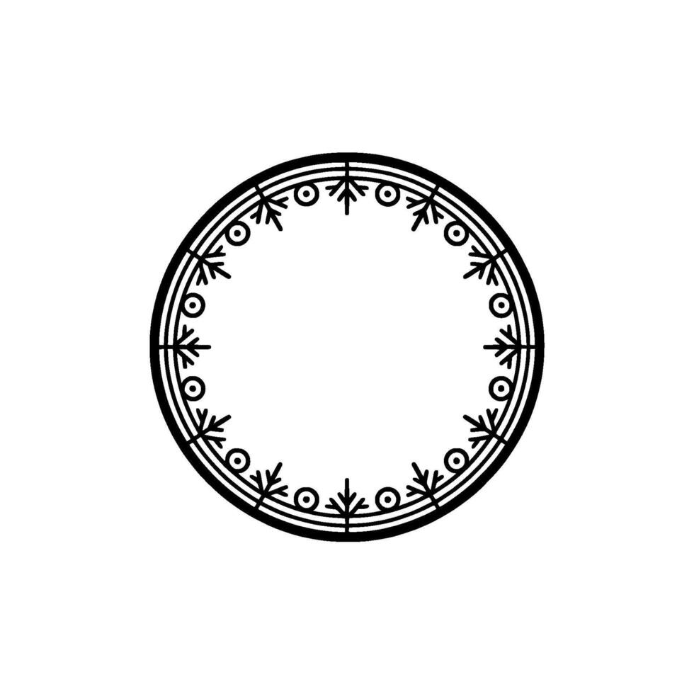 Minimalist Geometric Circle Frame with Ornamental Details on White vector
